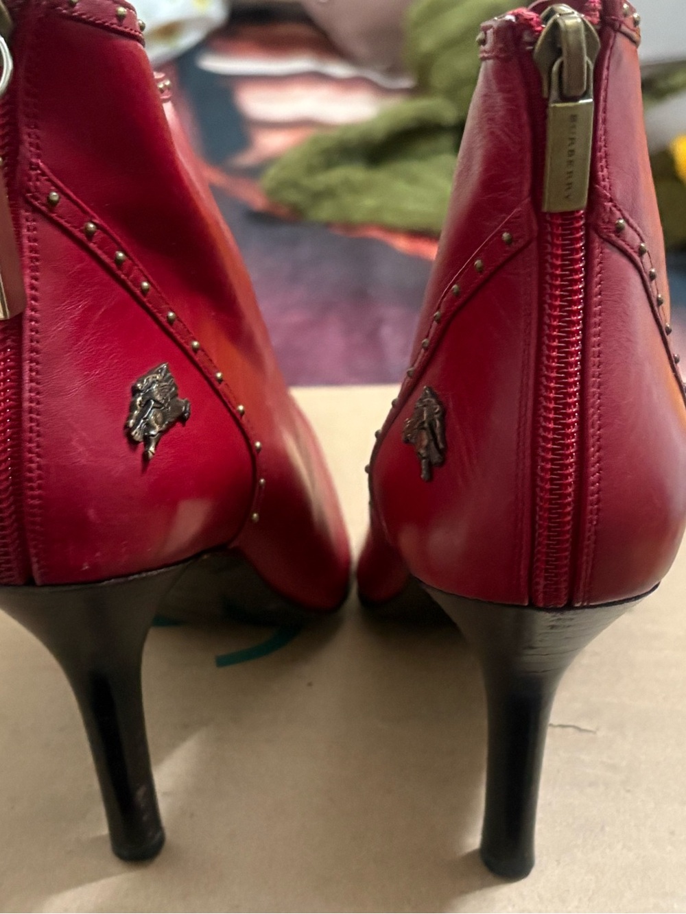 Burberry red leather Kitten pointy heeled boots Size 39 - Picture 13 of 15